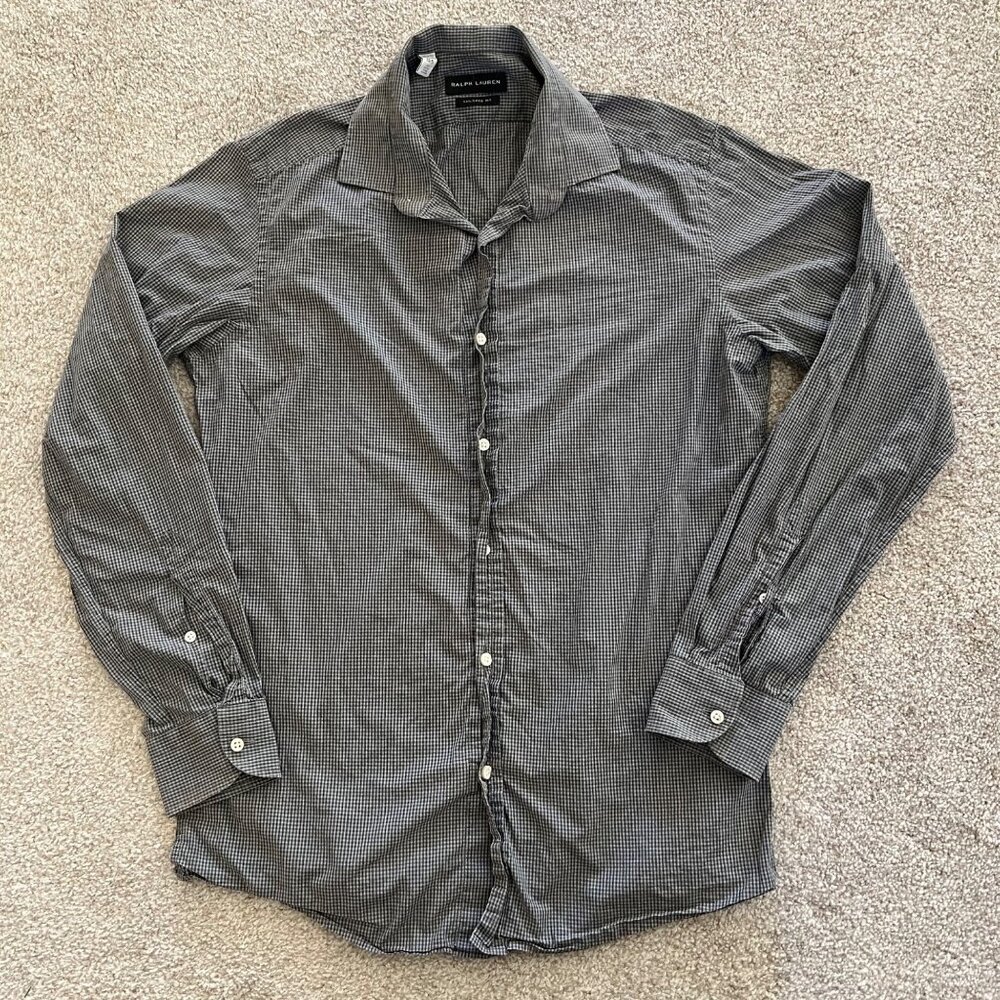 Ralph Lauren Black Label Tailored Fit Checkered Button Down Made in Italy M